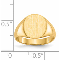14K Yellow Gold 10.0x11.5mm Satin Finish Signet Ring - Unisex, Polished & Brushed by 0