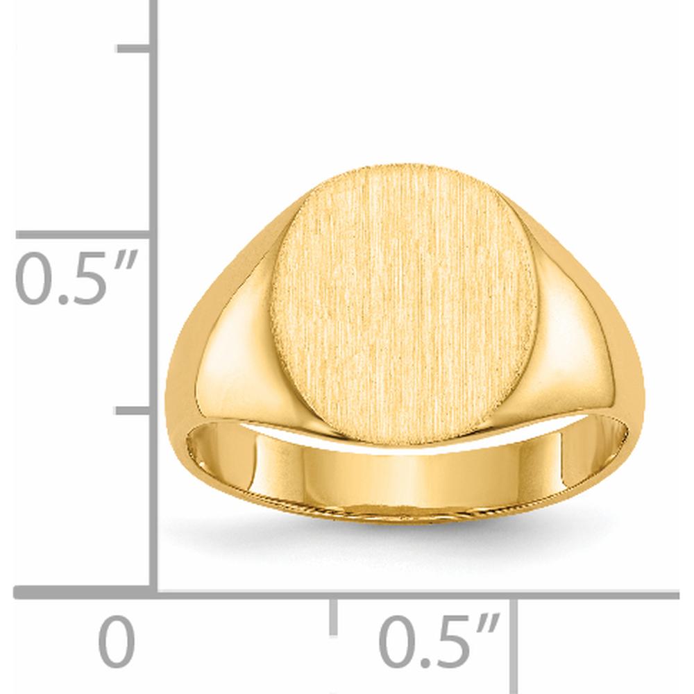 14K Yellow Gold 10.0x11.5mm Satin Finish Signet Ring - Unisex, Polished & Brushed by 0