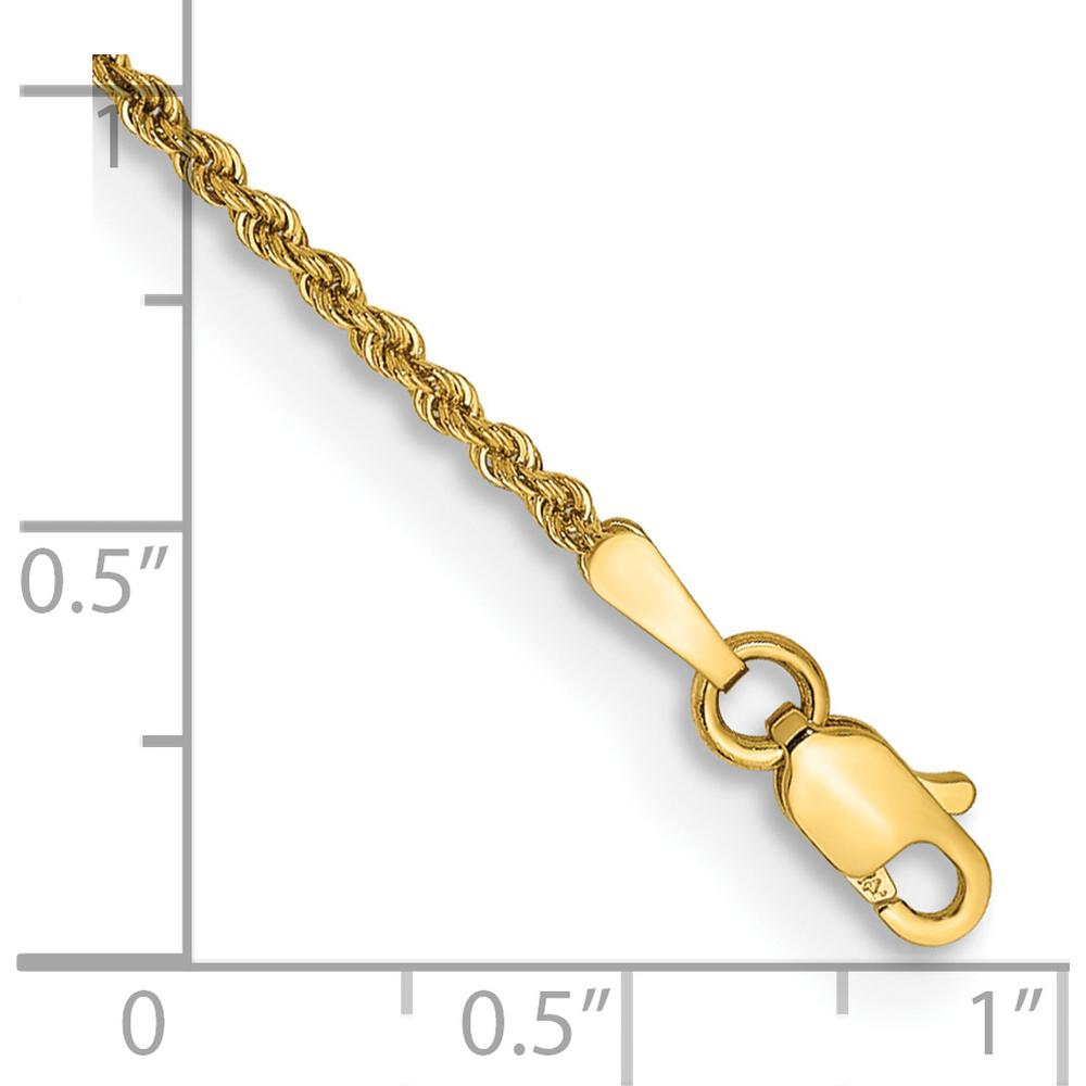 14K Yellow Gold 10" 1.5mm Rope Chain Anklet with Lobster Clasp