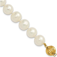 14K Yellow Gold 10-11mm Near-Round White Freshwater Pearl Bracelet - Elegant and Polished Design by Monteluci Fine Jewelry