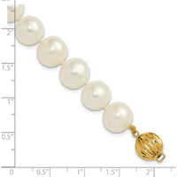 14K Yellow Gold 10-11mm Near-Round White Freshwater Pearl Bracelet - Elegant and Polished Design by Monteluci Fine Jewelry