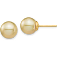 14K Yellow Gold 10-11mm Round Golden South Sea Cultured Pearl Post Earrings by Monteluci Fine Jewelry