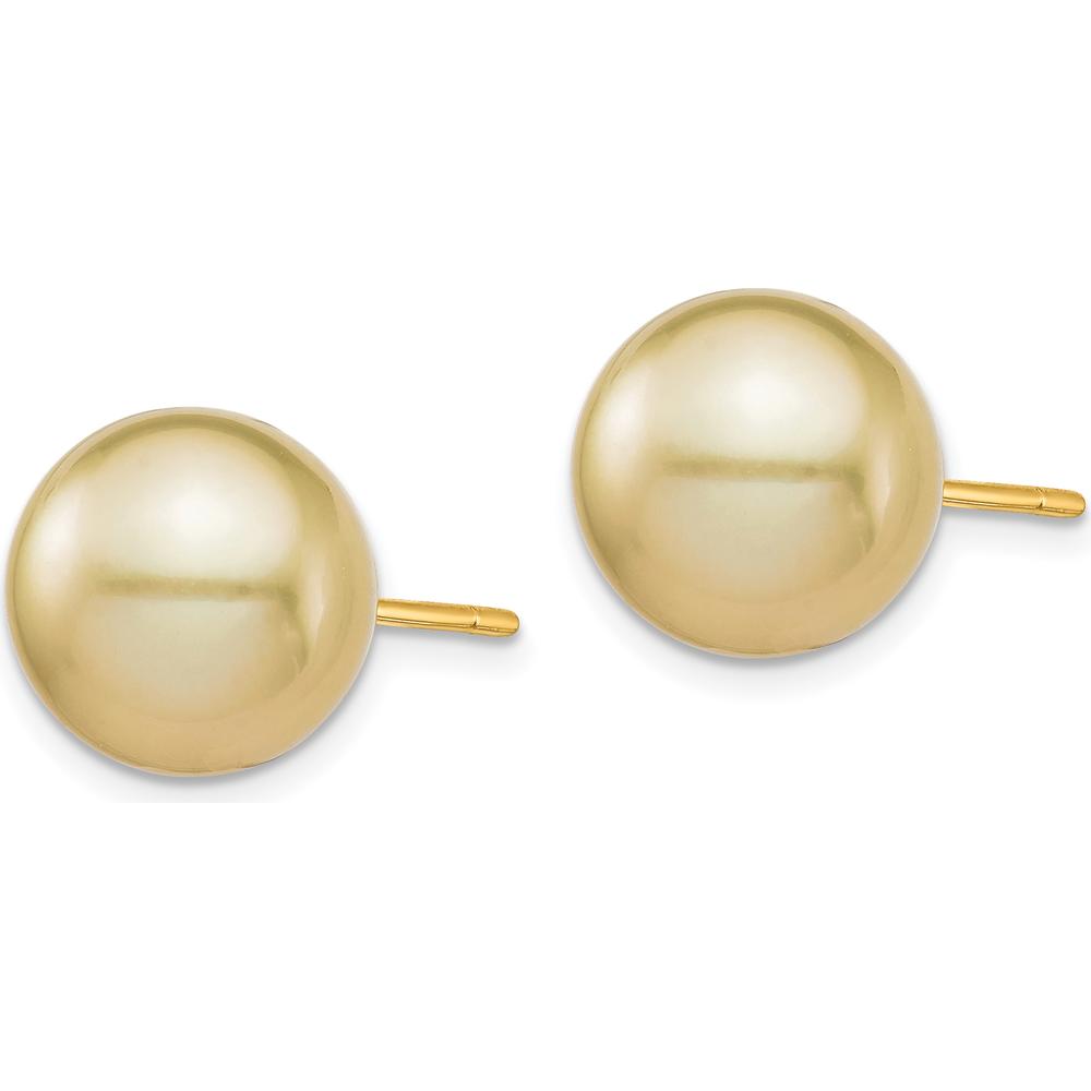 14K Yellow Gold 10-11mm Round Golden South Sea Cultured Pearl Post Earrings by Monteluci Fine Jewelry