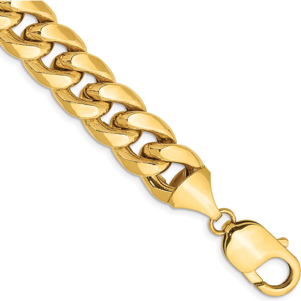 14K Yellow Gold 10" 11mm Semi-Solid Miami Cuban Link Bracelet with Lobster Clasp by Oro Pregiato