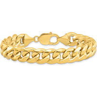 14K Yellow Gold 10" 11mm Semi-Solid Miami Cuban Link Bracelet with Lobster Clasp by Oro Pregiato