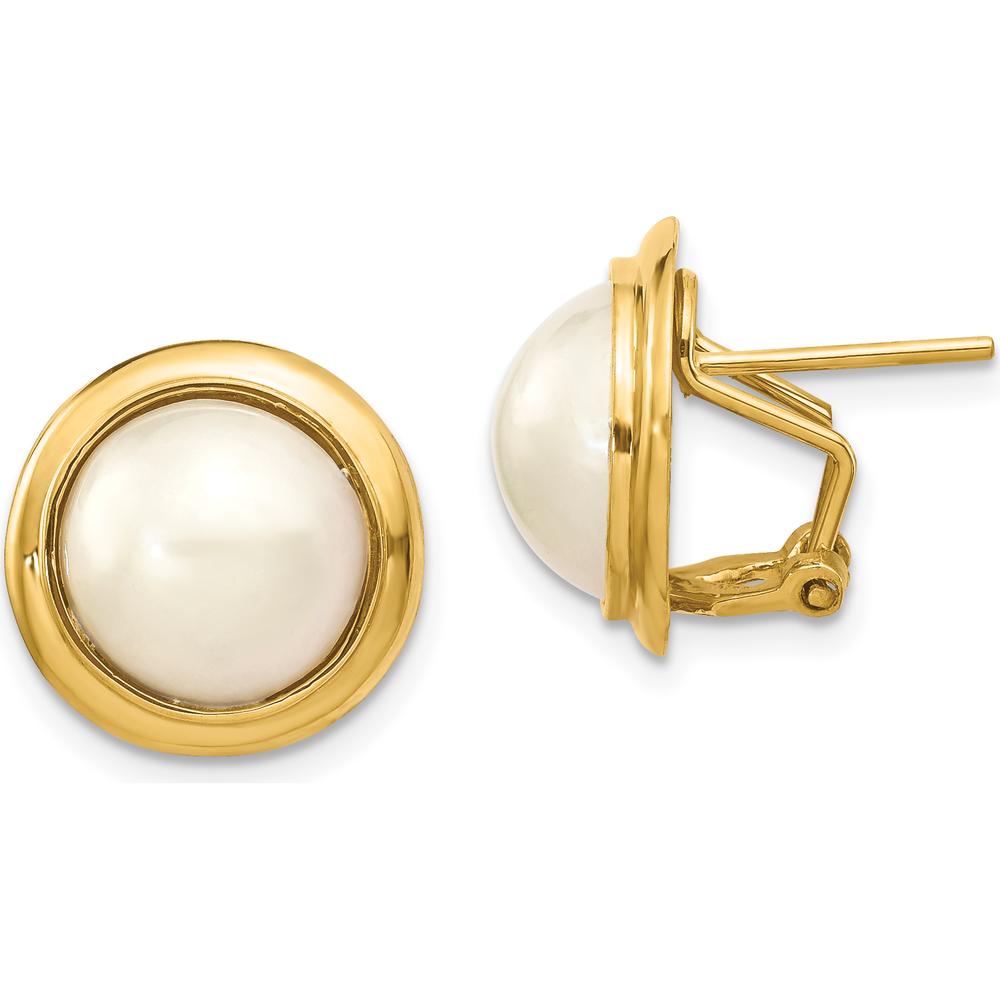 14K Yellow Gold 10-11mm White Freshwater Cultured Mabe Pearl Omega Back Earrings by Monteluci Fine Jewelry