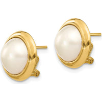 14K Yellow Gold 10-11mm White Freshwater Cultured Mabe Pearl Omega Back Earrings by Monteluci Fine Jewelry