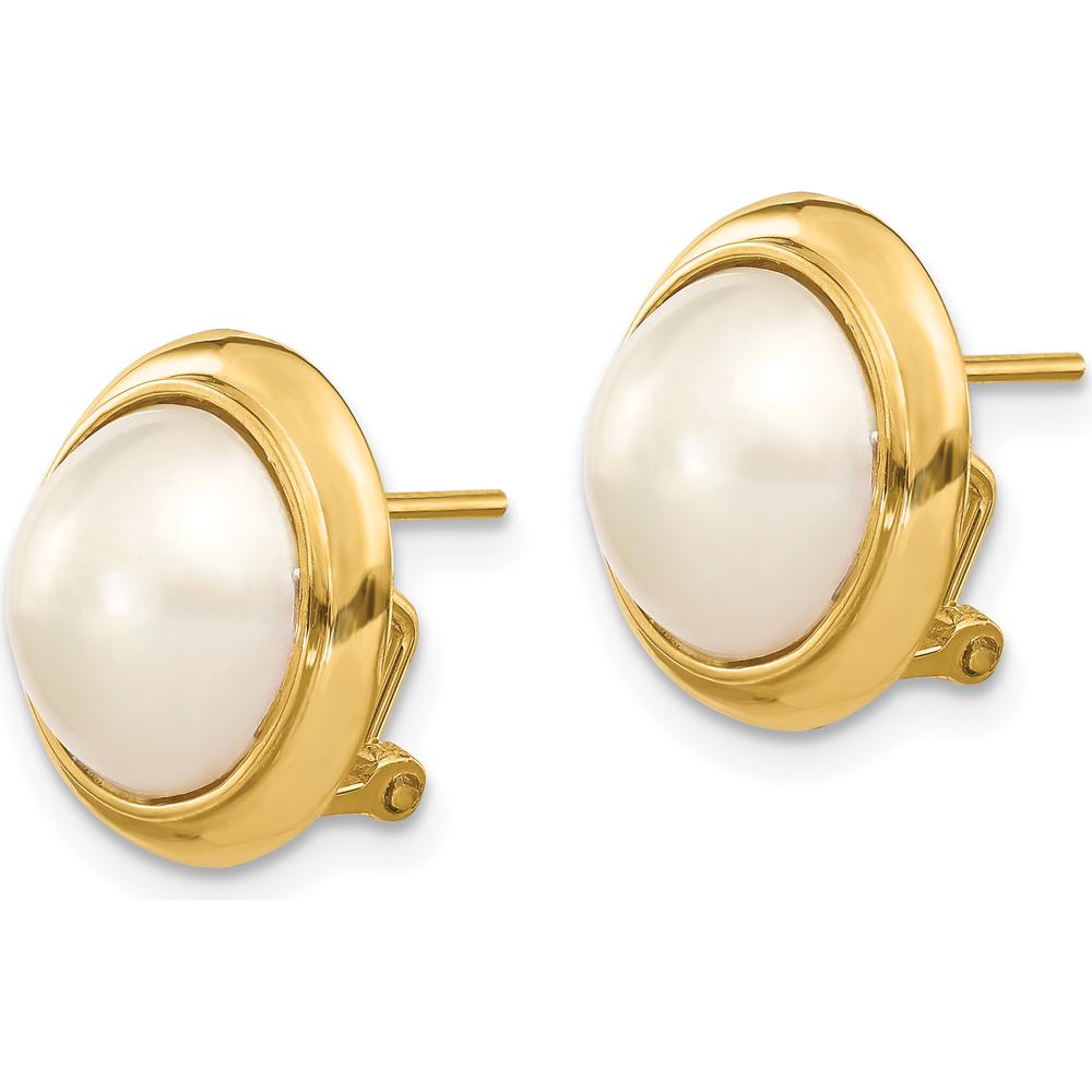14K Yellow Gold 10-11mm White Freshwater Cultured Mabe Pearl Omega Back Earrings by Monteluci Fine Jewelry