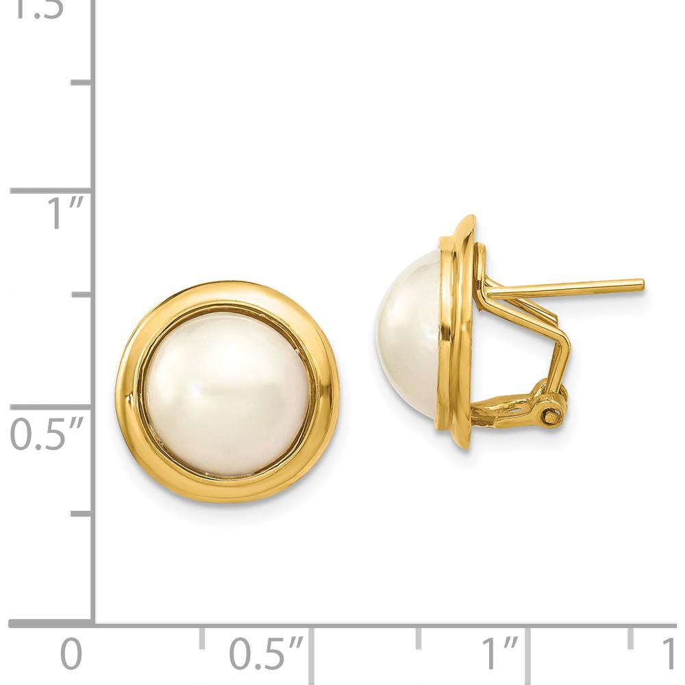 14K Yellow Gold 10-11mm White Freshwater Cultured Mabe Pearl Omega Back Earrings by Monteluci Fine Jewelry