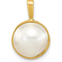 14K Yellow Gold 10-11mm White Saltwater Cultured Mabe Pearl Pendant by Monteluci Fine Jewelry