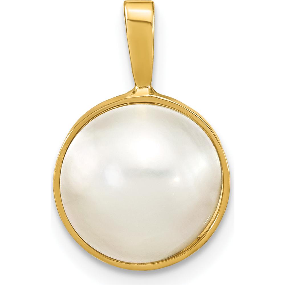 14K Yellow Gold 10-11mm White Saltwater Cultured Mabe Pearl Pendant by Monteluci Fine Jewelry