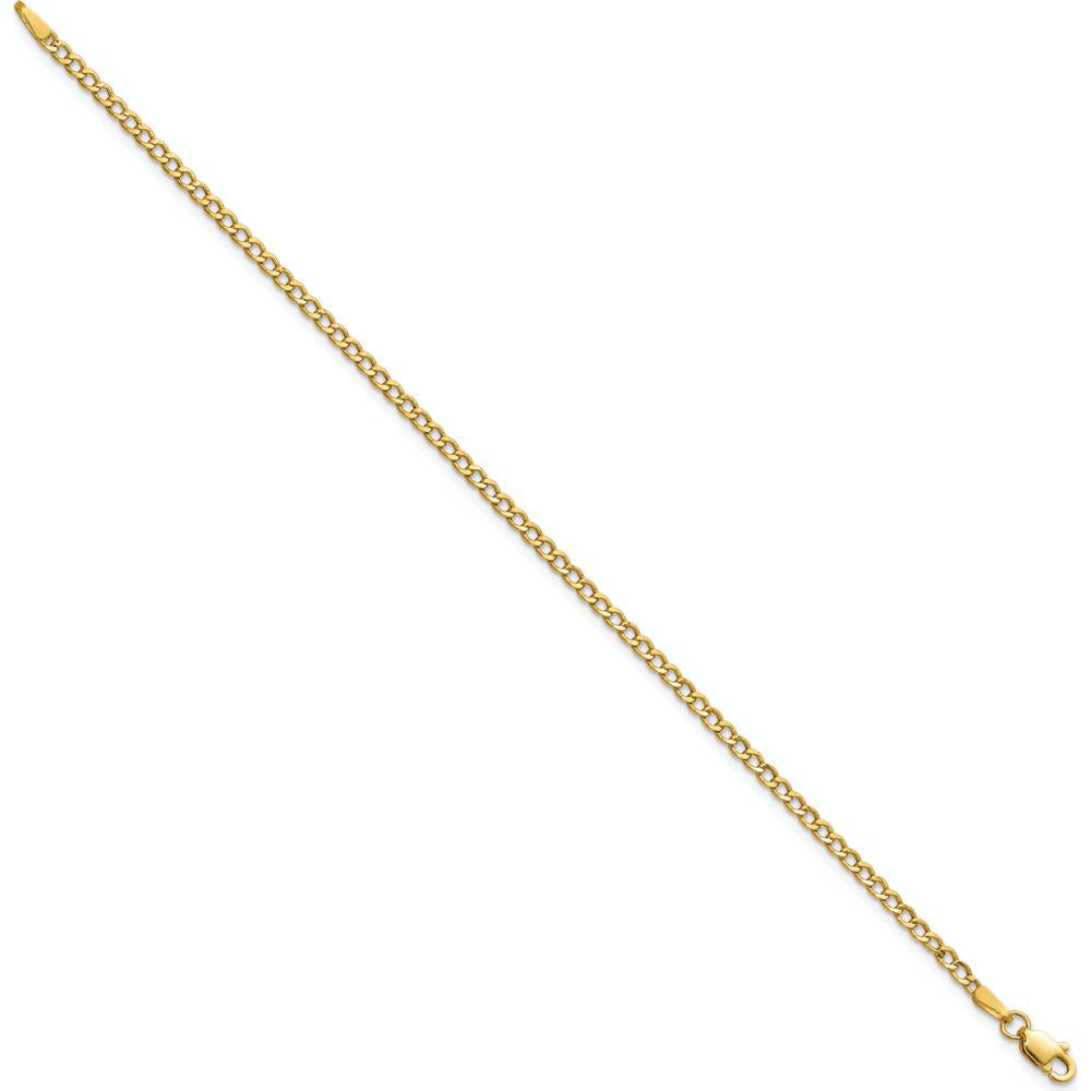 14K Yellow Gold 10" 2.5mm Semi-Solid Curb Anklet with Lobster Clasp by Oro Pregiato