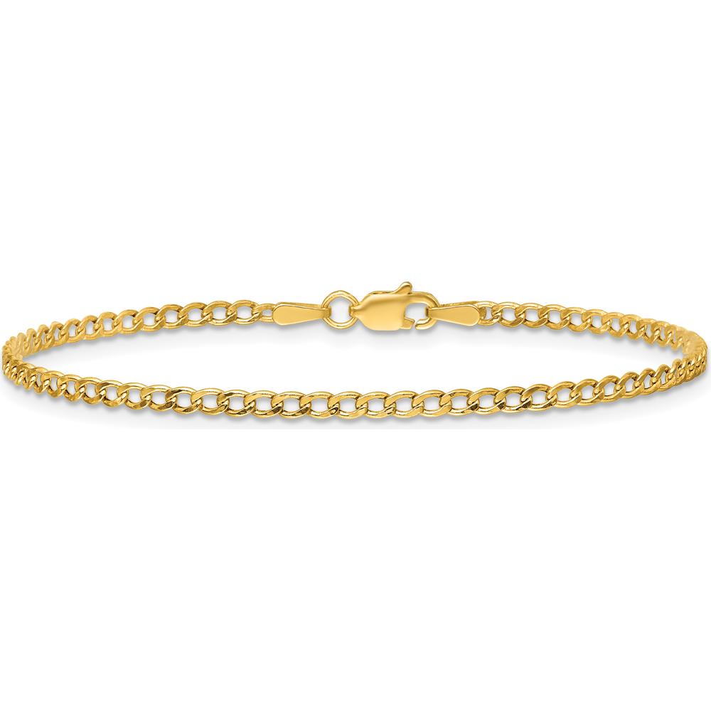 14K Yellow Gold 10" 2.5mm Semi-Solid Curb Anklet with Lobster Clasp by Oro Pregiato