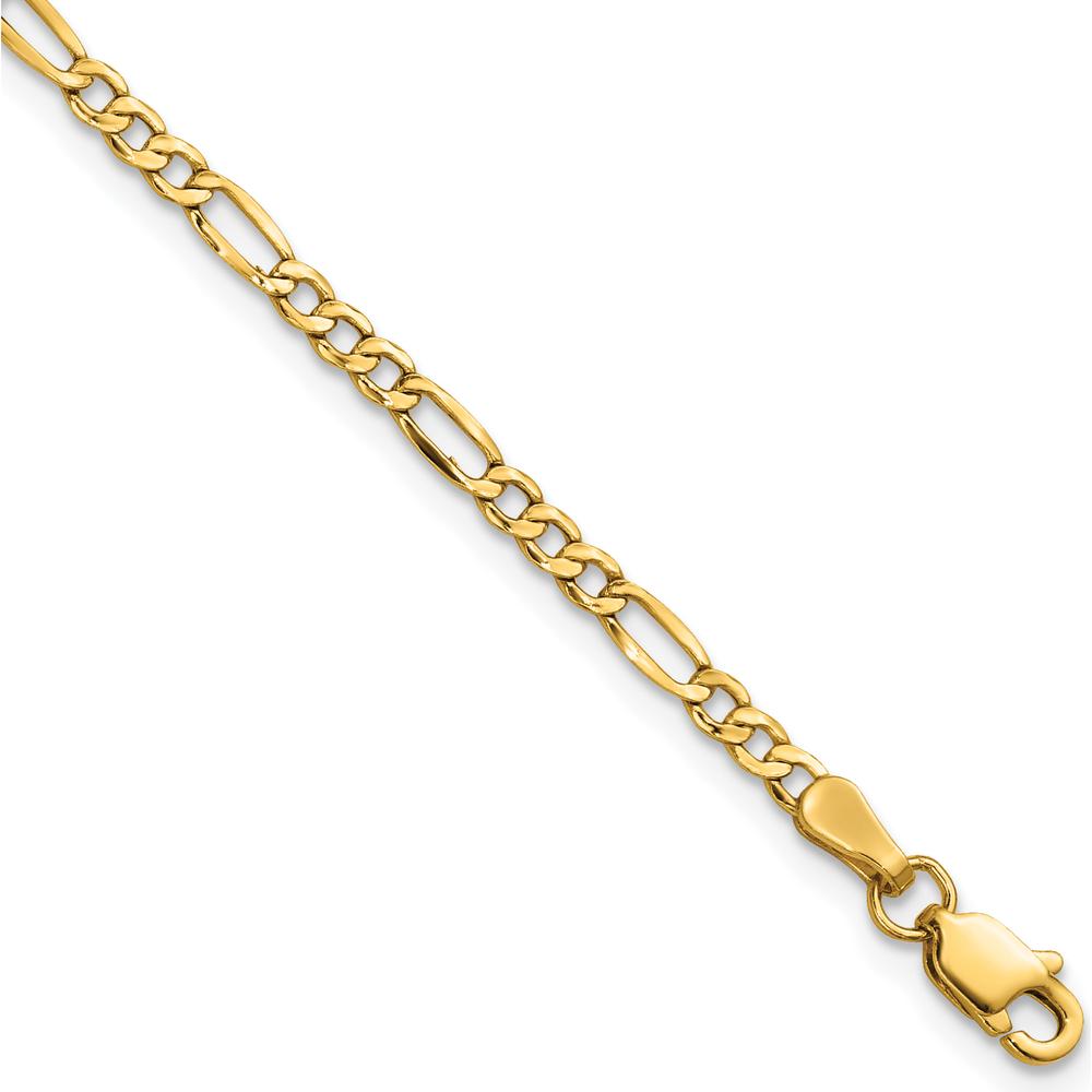 14K Yellow Gold 10" 2.5mm Semi-Solid Figaro Anklet with Lobster Clasp by Oro Pregiato