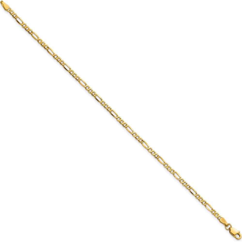 14K Yellow Gold 10" 2.5mm Semi-Solid Figaro Anklet with Lobster Clasp by Oro Pregiato