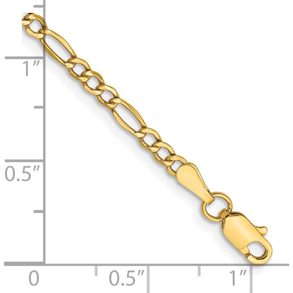 14K Yellow Gold 10" 2.5mm Semi-Solid Figaro Anklet with Lobster Clasp by Oro Pregiato