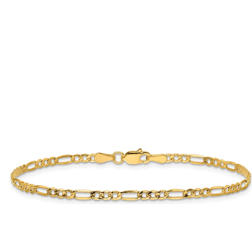 14K Yellow Gold 10" 2.5mm Semi-Solid Figaro Anklet with Lobster Clasp by Oro Pregiato