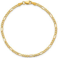 14K Yellow Gold 10" 2.5mm Semi-Solid Figaro Anklet with Lobster Clasp by Oro Pregiato