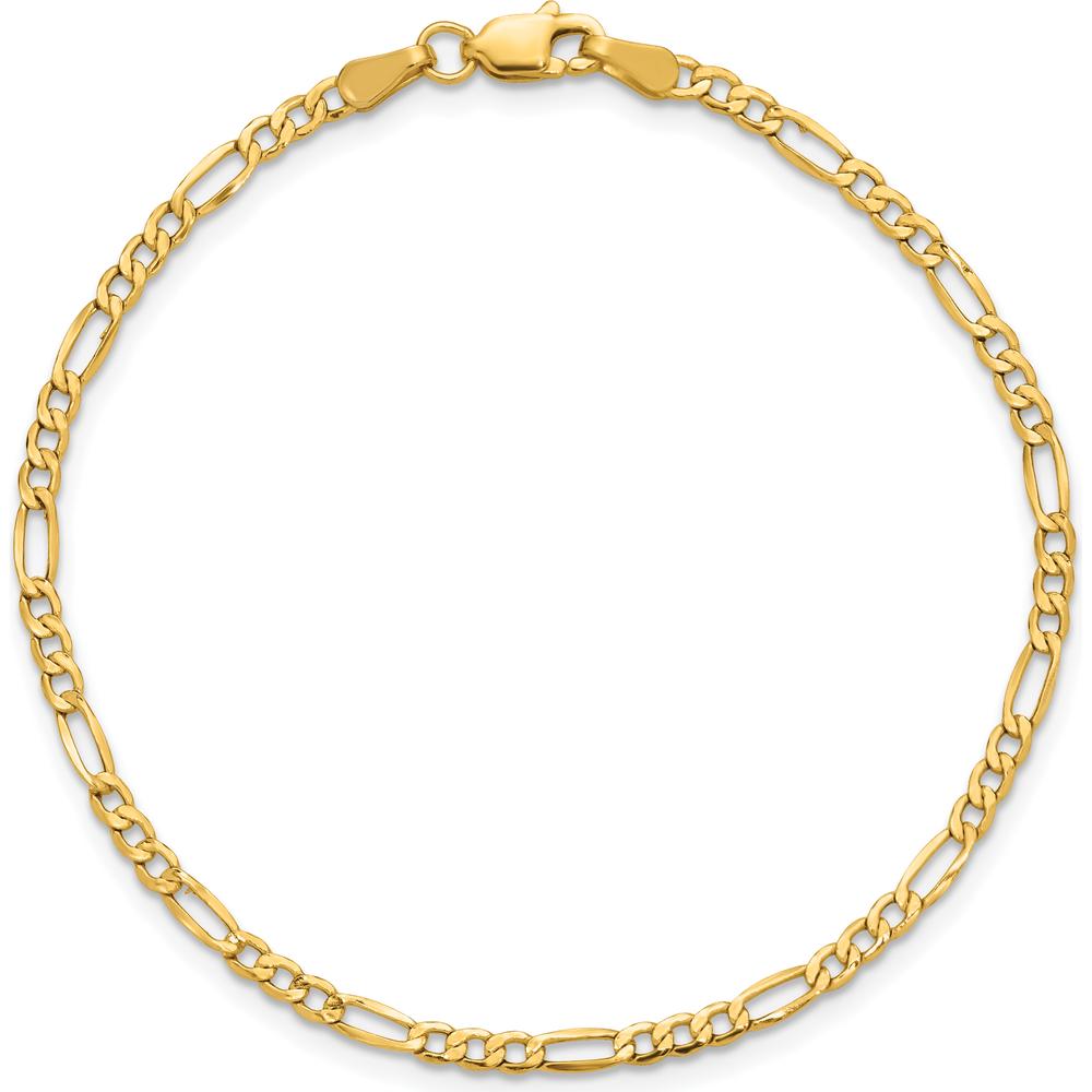 14K Yellow Gold 10" 2.5mm Semi-Solid Figaro Anklet with Lobster Clasp by Oro Pregiato