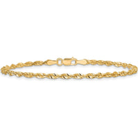 14K Yellow Gold 10" 2.5mm Ultra Diamond-cut Rope Anklet with Lobster Clasp by Oro Pregiato
