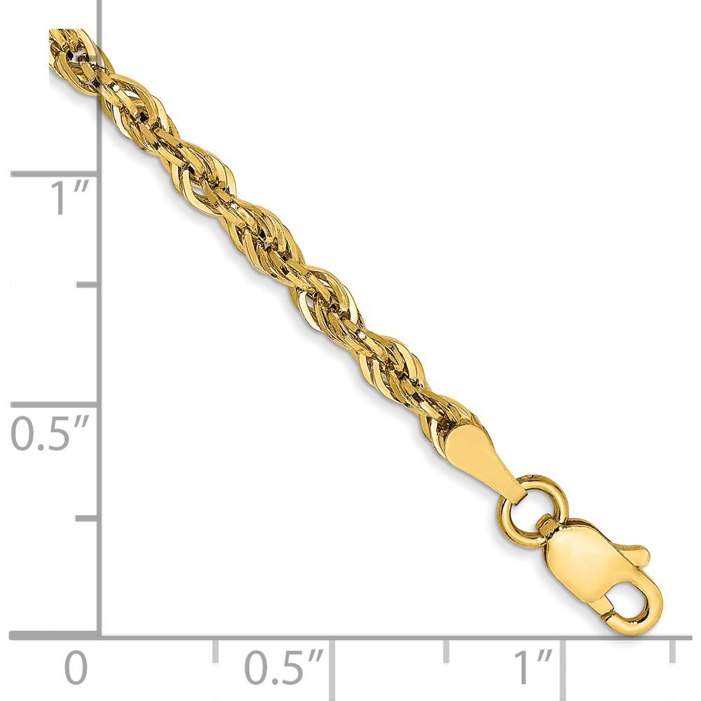 14K Yellow Gold 10" 2.8mm Semi-Solid Rope Chain Anklet with Lobster Clasp by Oro Pregiato