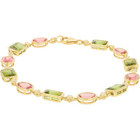 14K Yellow Gold 10.50 Carat Pink & Green Tourmaline Bracelet with Oval and Rectangular Cut Stones