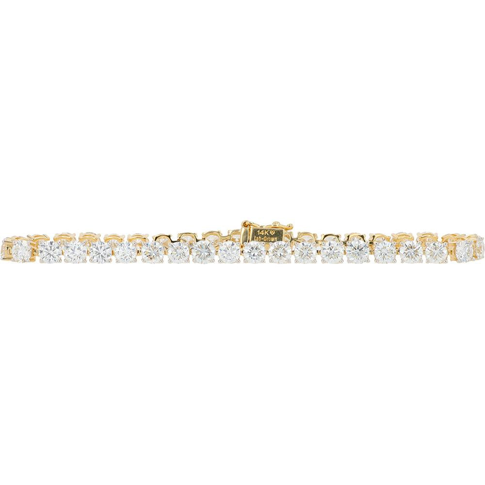 14K Yellow Gold 10 Carat Lab-Grown Diamond Tennis Bracelet - Prong Set Brilliant Stones