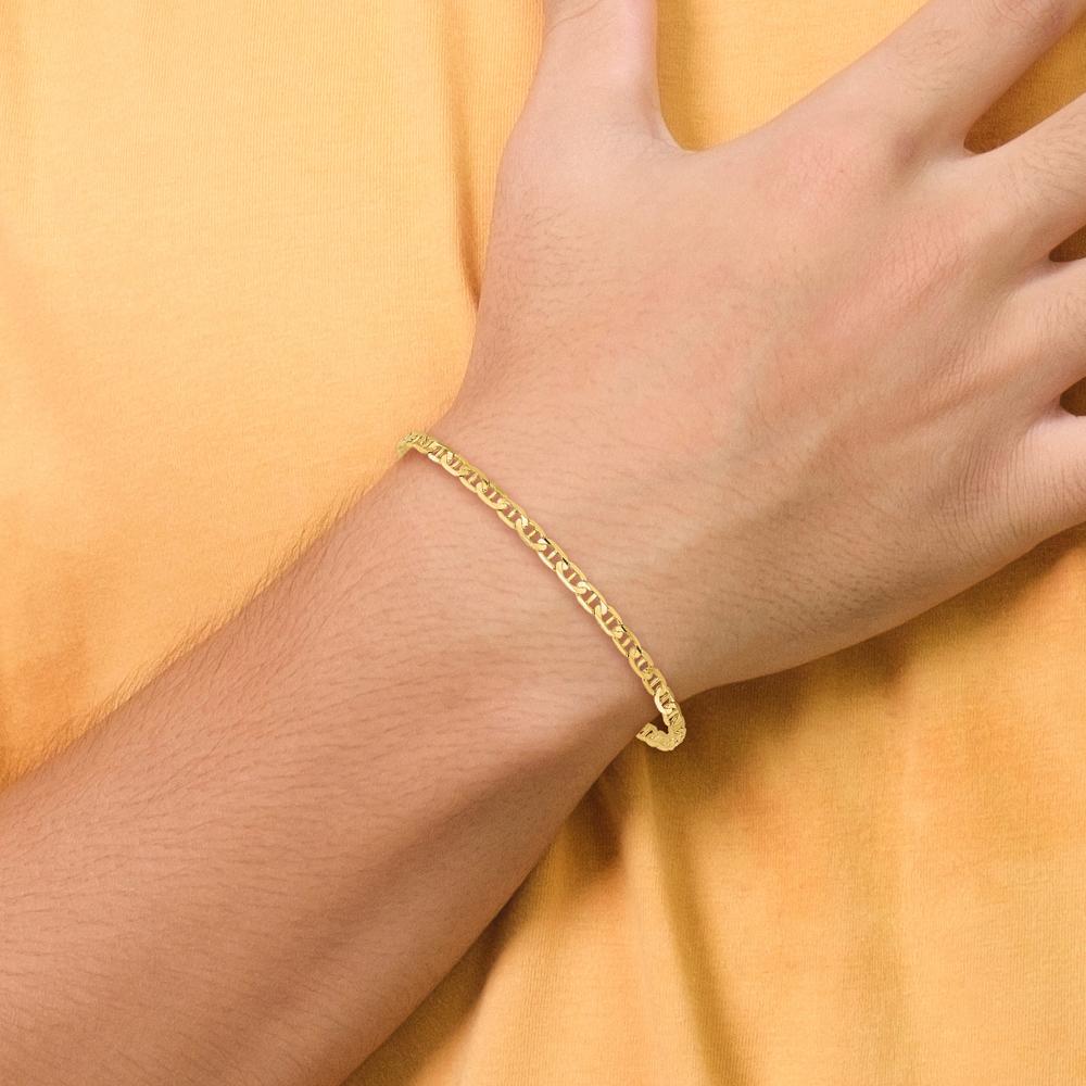 14K Yellow Gold 10" Concave Anchor Chain Anklet - 3mm Width by Oro Pregiato