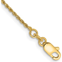 14K Yellow Gold 10" Diamond-Cut Rope Anklet with Lobster Clasp
