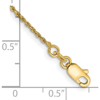14K Yellow Gold 10" Diamond-Cut Rope Anklet with Lobster Clasp
