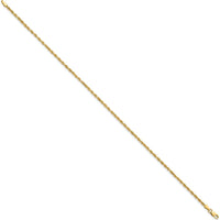 14K Yellow Gold 10" Diamond-Cut Rope Anklet with Lobster Clasp - 2mm Solid Chain