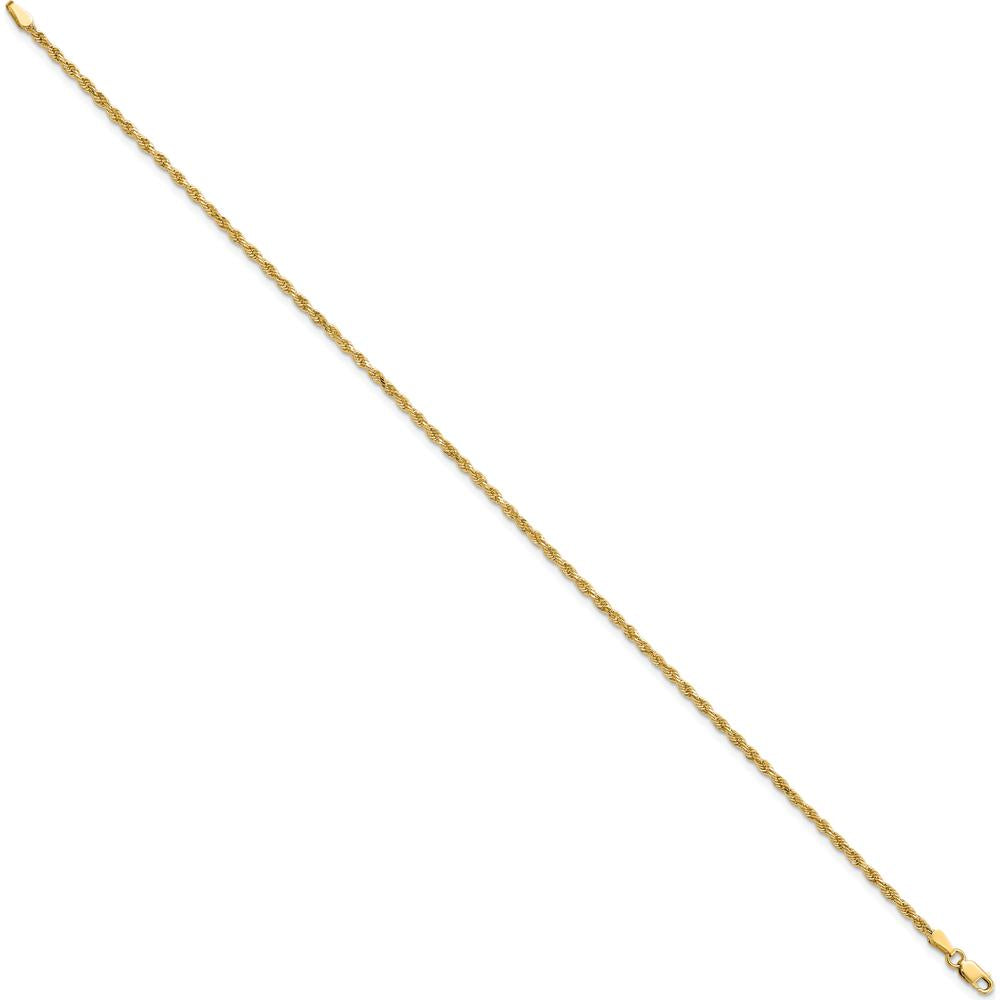 14K Yellow Gold 10" Diamond-Cut Rope Anklet with Lobster Clasp - 2mm Solid Chain