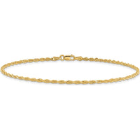 14K Yellow Gold 10" Diamond-Cut Rope Anklet with Lobster Clasp - 2mm Solid Chain