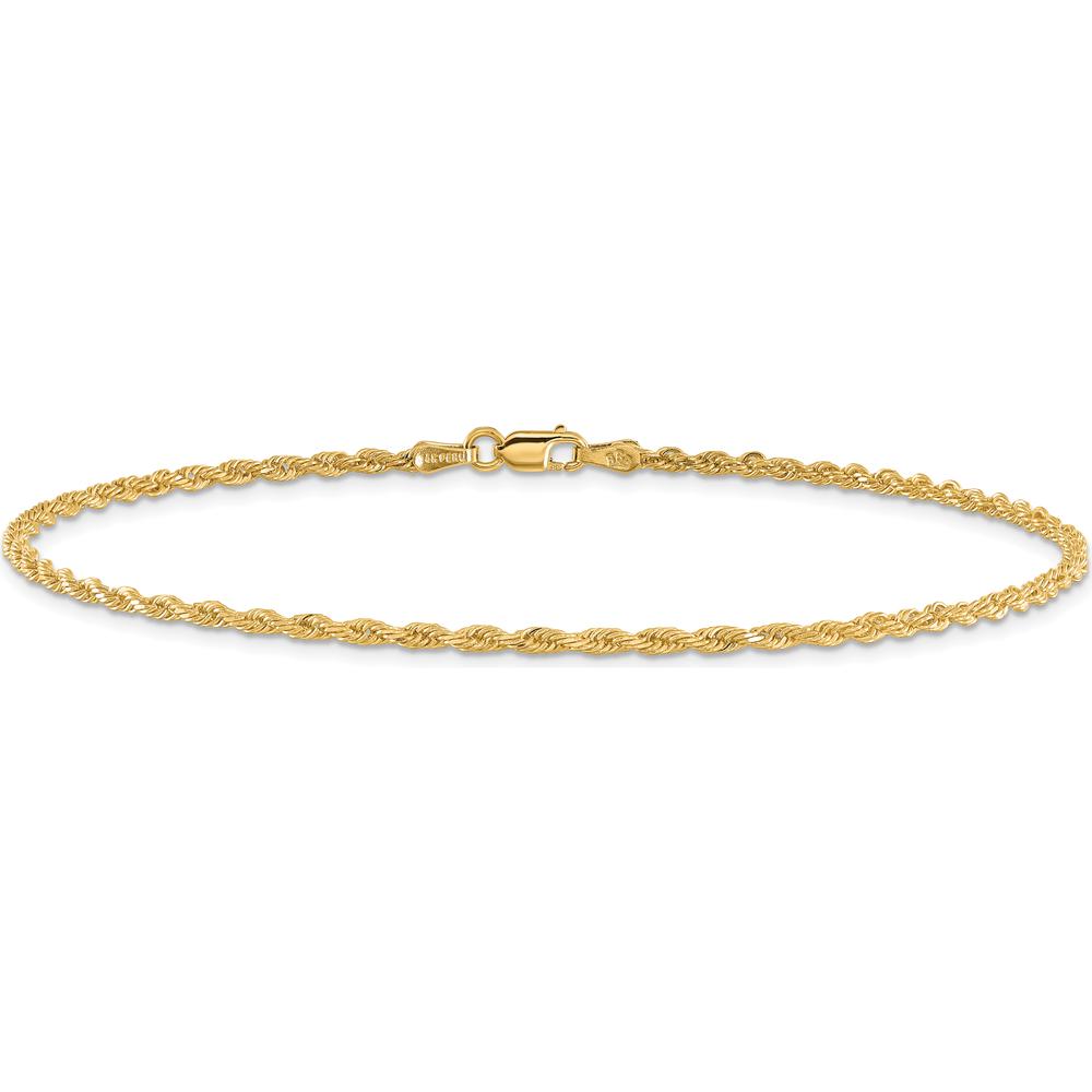 14K Yellow Gold 10" Diamond-Cut Rope Anklet with Lobster Clasp - 2mm Solid Chain