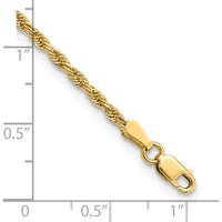 14K Yellow Gold 10" Diamond-Cut Rope Anklet with Lobster Clasp - 2mm Solid Chain