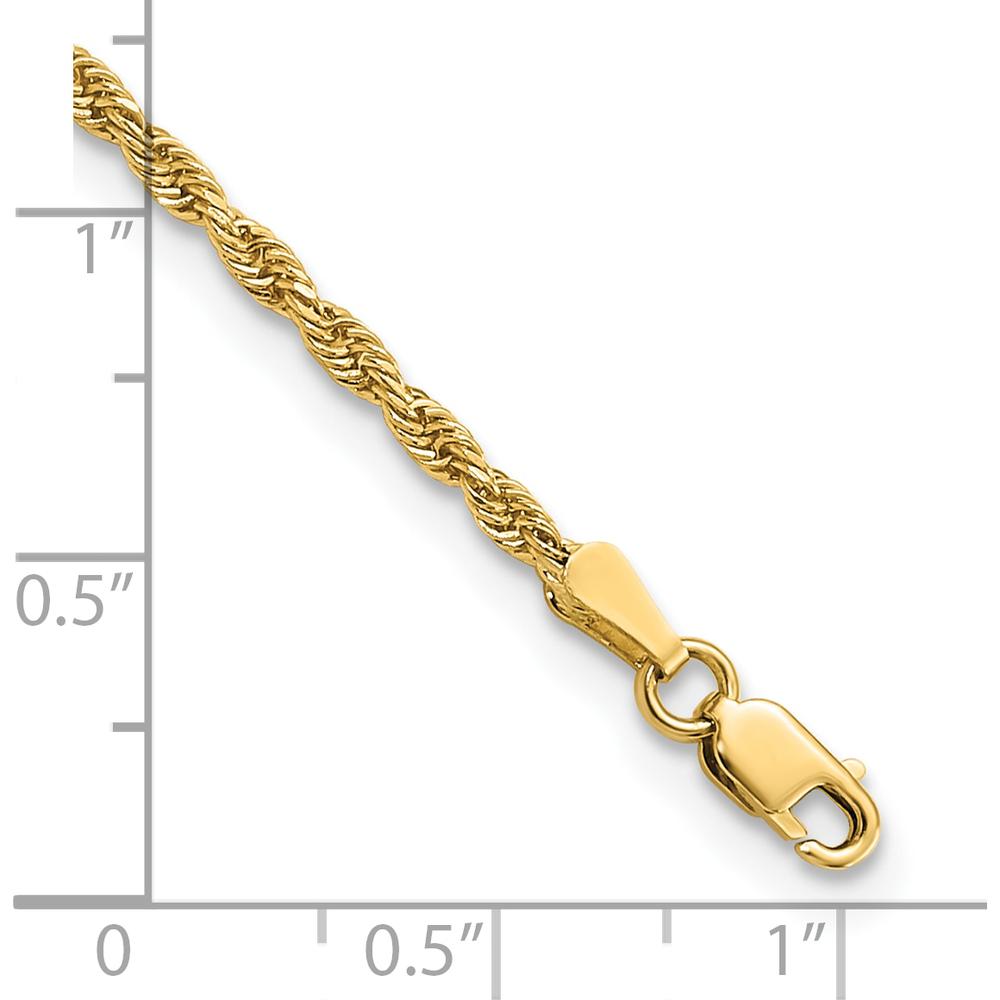 14K Yellow Gold 10" Diamond-Cut Rope Anklet with Lobster Clasp - 2mm Solid Chain