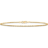 14K Yellow Gold 10" Diamond-Cut Rope Anklet with Lobster Clasp by Oro Pregiato