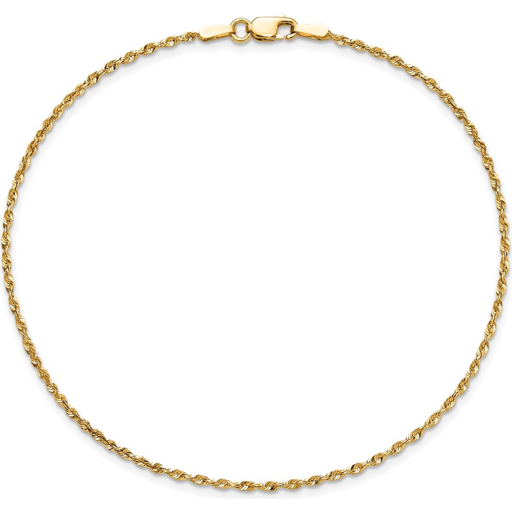 14K Yellow Gold 10" Diamond-Cut Rope Anklet with Lobster Clasp by Oro Pregiato