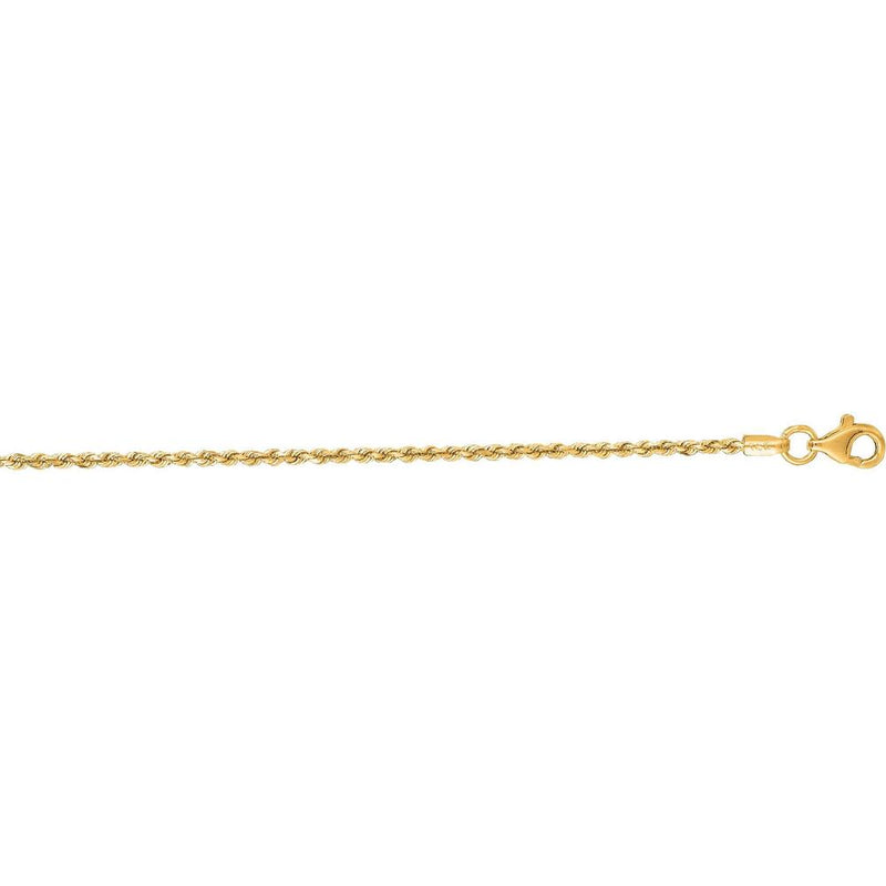 14K Yellow Gold 10" Diamond Cut Rope Chain with Lobster Lock - 1.6mm by Orozza Fine Jewelry
