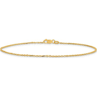 14K Yellow Gold 10" Diamond-Cut Round Open Link Cable Anklet with Lobster Clasp by Oro Pregiato