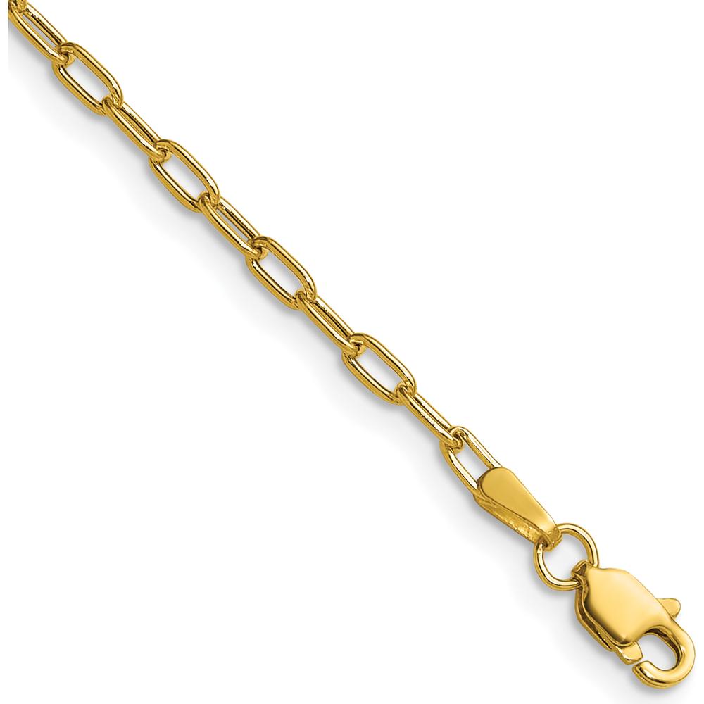 14K Yellow Gold 10-Inch Beveled Paperclip Chain Anklet - 2.2mm Width by Oro Pregiato
