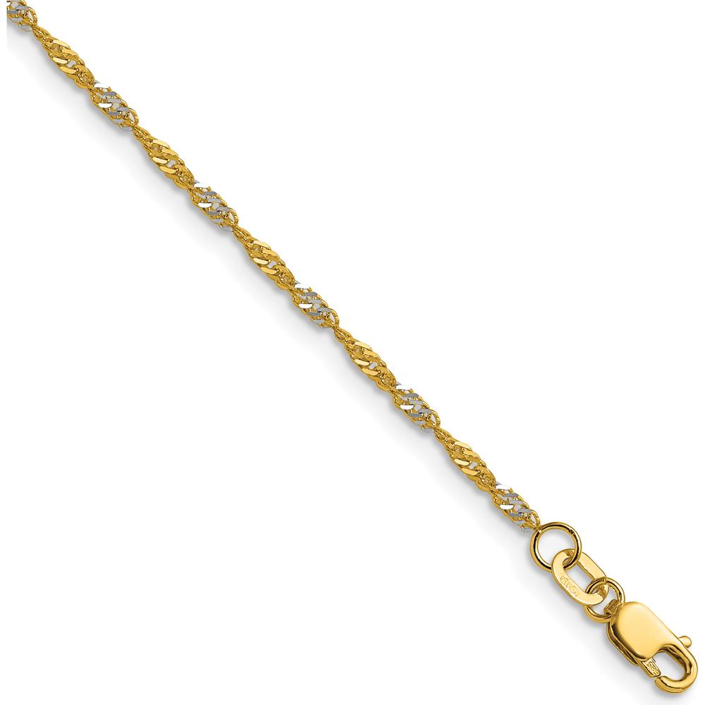 14K Yellow Gold 10 Inch Singapore Chain Anklet with Rhodium Accents - 1.65mm Thickness by Oro Pregiato