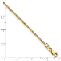 14K Yellow Gold 10 Inch Singapore Chain Anklet with Rhodium Accents - 1.65mm Thickness by Oro Pregiato