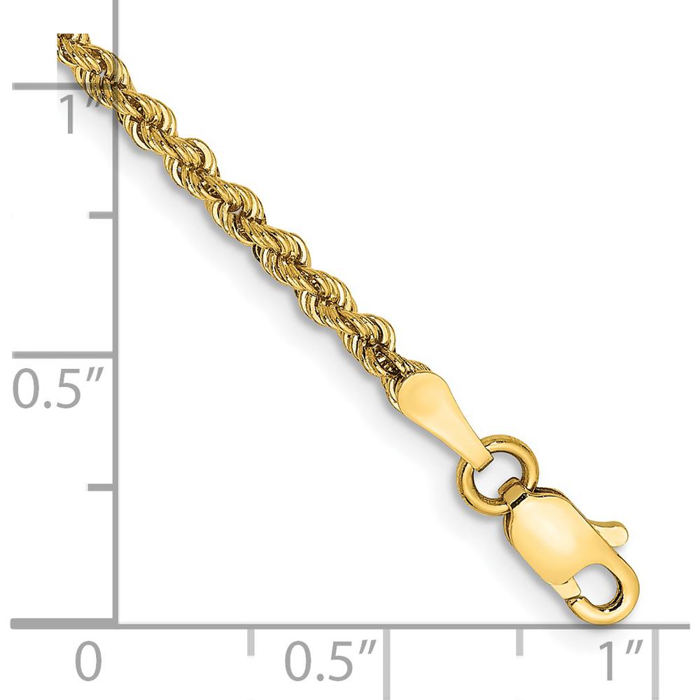 14K Yellow Gold 10" Rope Chain Anklet with Lobster Clasp - 2.25mm