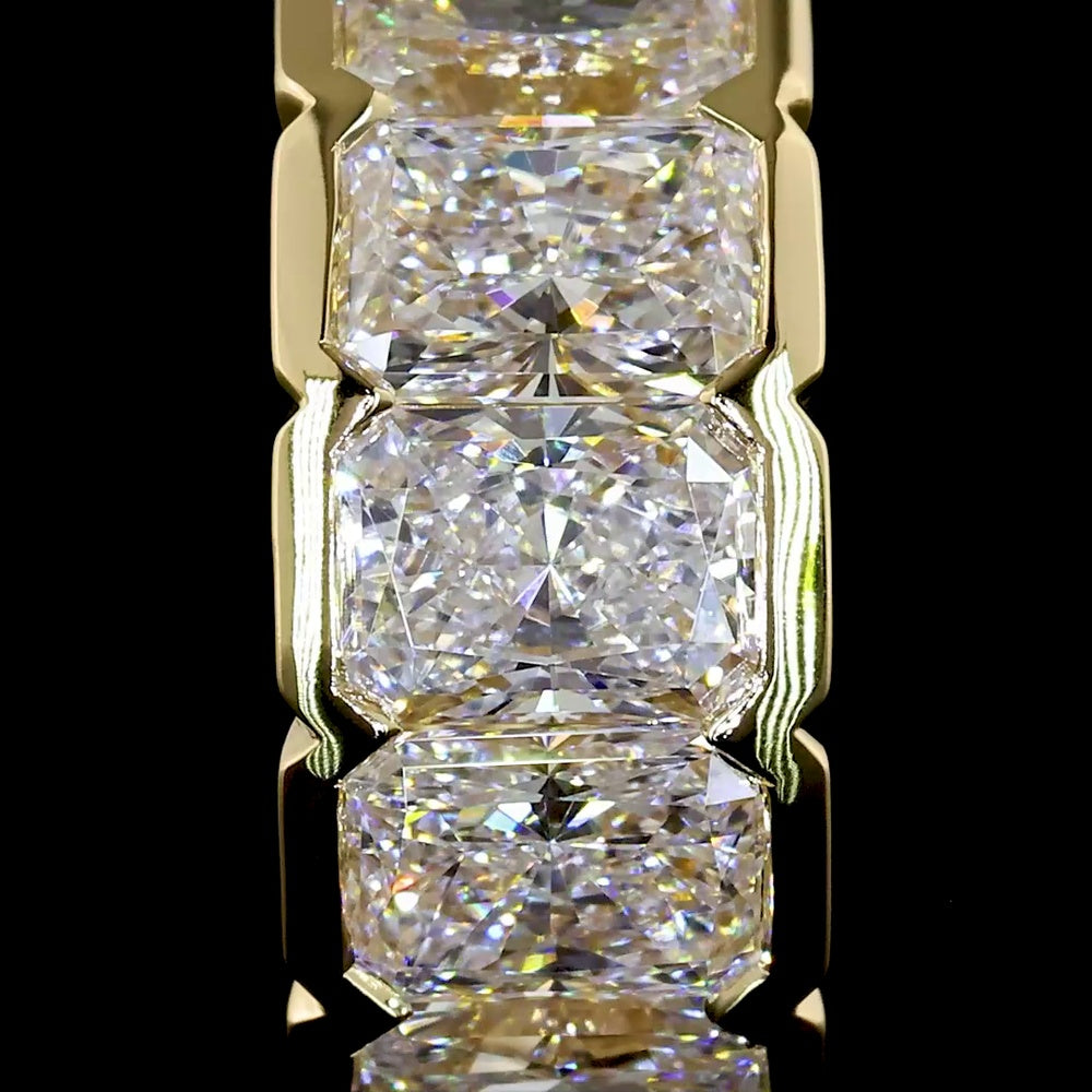 14K Yellow Gold 10-Stone Radiant Cut Lab Diamond Huggie Earrings with Half Bezel Setting - 2.96 Carats Total Diamond Weight - Covaloro Fine Jewelry