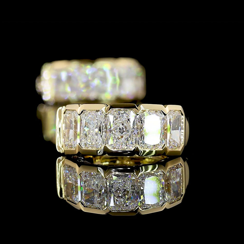 14K Yellow Gold 10-Stone Radiant Cut Lab Diamond Huggie Earrings with Half Bezel Setting - 2.96 Carats Total Diamond Weight - Covaloro Fine Jewelry