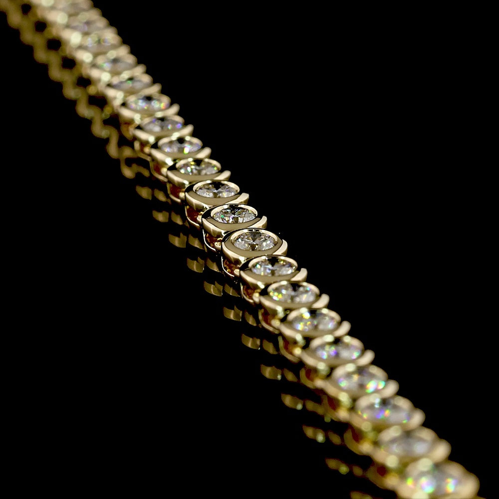 14K Yellow Gold 108-Stone Tennis Necklace with Bezel Set Round Lab Diamonds - 5.72 Carat Total Weight, E-F Color, VS1 Clarity - Covaloro Fine Jewelry