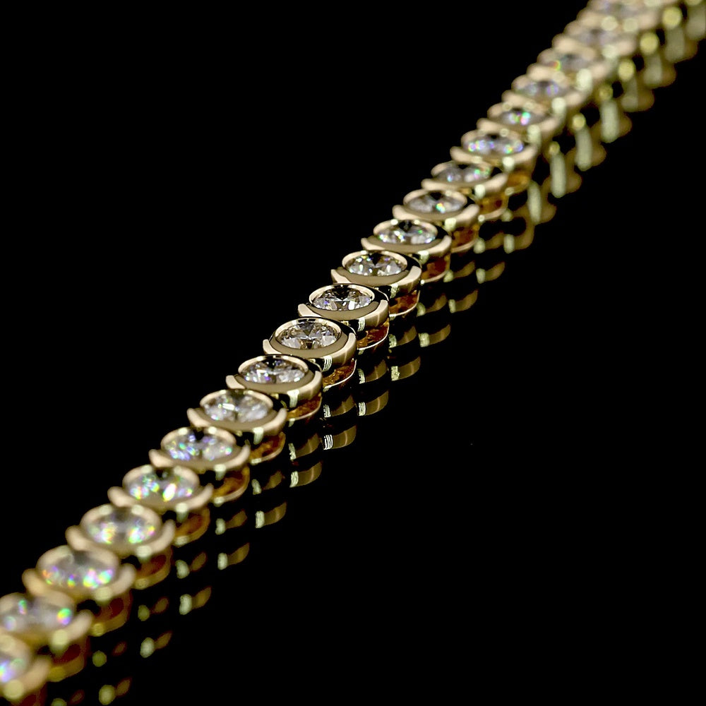 14K Yellow Gold 108-Stone Tennis Necklace with Bezel Set Round Lab Diamonds - 5.72 Carat Total Weight, E-F Color, VS1 Clarity - Covaloro Fine Jewelry