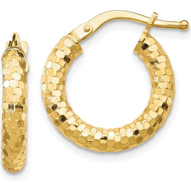 14K Yellow Gold 10mm Diamond-Cut Textured Small Hoop Earrings by 0
