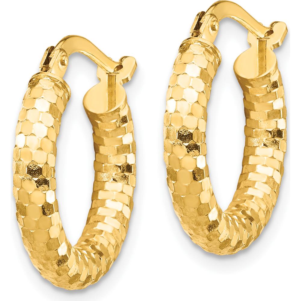 14K Yellow Gold 10mm Diamond-Cut Textured Small Hoop Earrings by 0